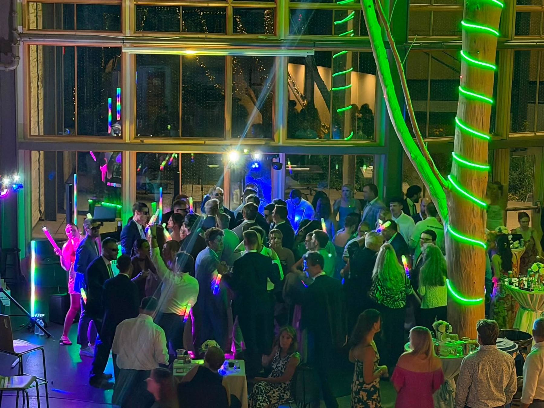 Anthony's dance floor, packed and lit up