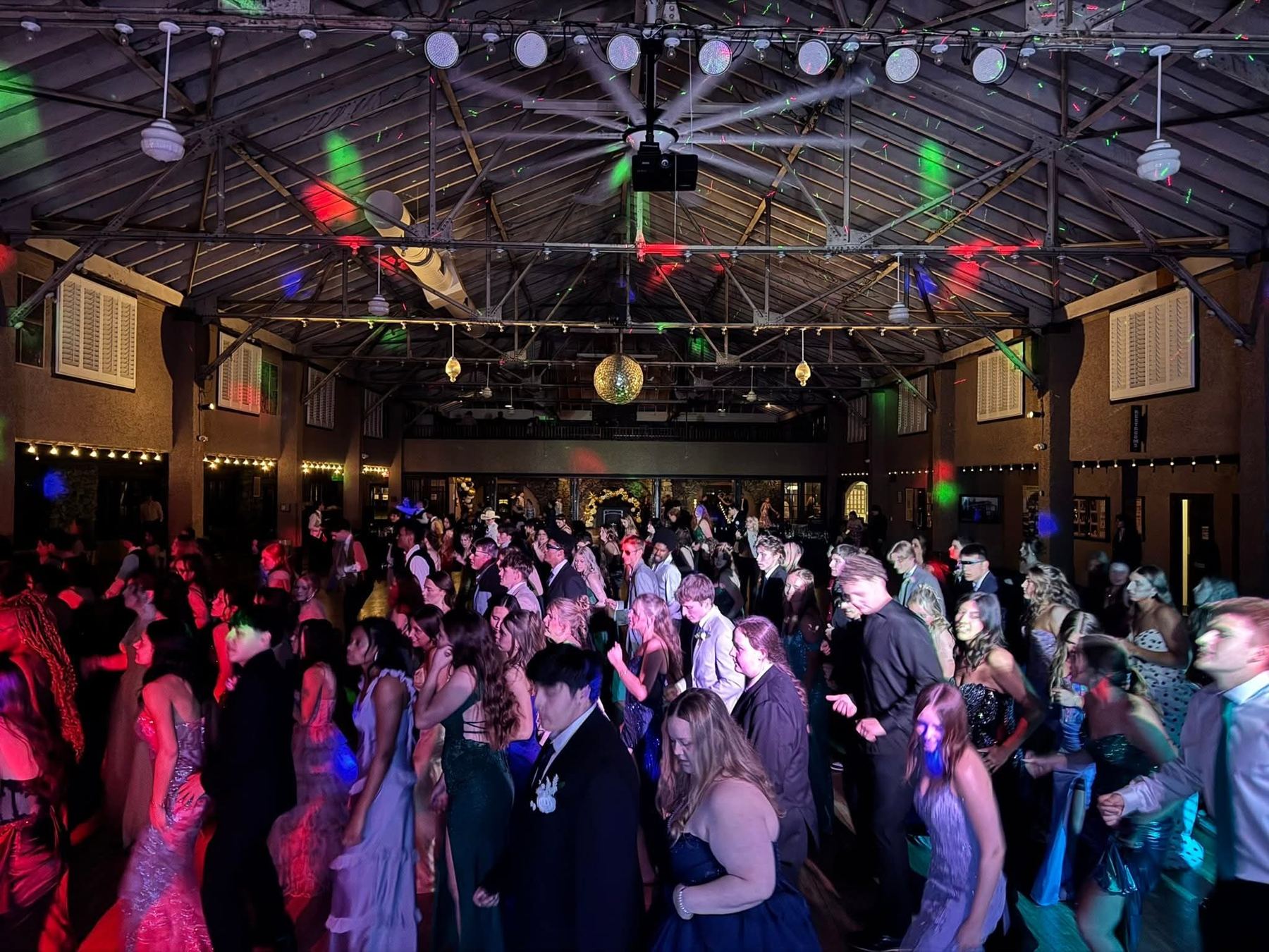 A packed prom dance floor